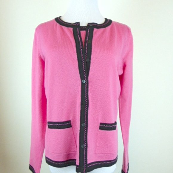 Escada pink black twinset cardigan sweater + sleeveless tank wool i40 NWT
